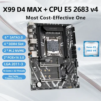 ERYING X99 D4 MAX LGA 2011-3 XEON X99 Doska s E5 2683 v4 CPU Procesor Combo Kit Set