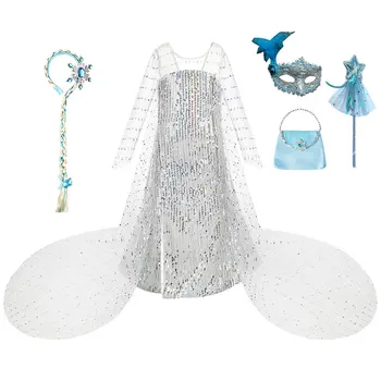 Halloween Kostým Princezná Elsa Snehová Kráľovná Biele Šaty pre Dievčatá Sequined Oka plesové Šaty, Karneval Disfraz Deti Cosplay