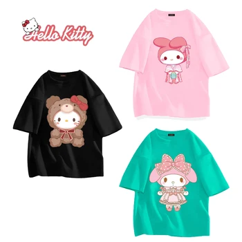 Hello Kitty Bavlna-Krátke rukávy T-shirt Lete Melódie Wild Módne Kolo Krku Páry Voľné Top Dizajn Zmysel pre Príležitostné Tlače