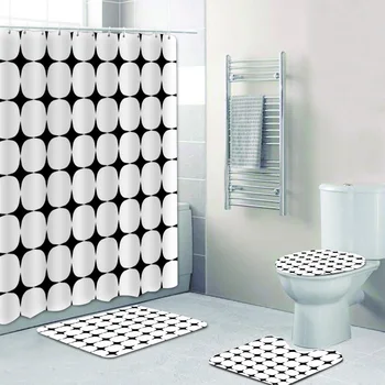 Jednoduché Polovice Storočia Moderná Čierna Biela Geometrický Vzor Kúpeľni Sprchový Záves Nastaviť Retro Minimálne Vaňa Záclony Mat Domova