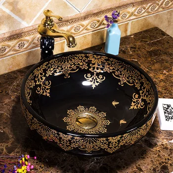 Jingdezhen Keramické Umenie Inter-Platforme Umývadlo Umývadlo Zlaté Luxusné okrúhly Stôl Umývadlo Umývadlo