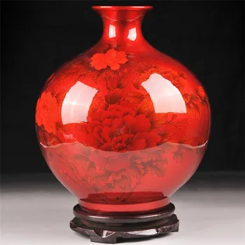 Jingdezhen Red Crystal Presklené Pivónia Kvet Keramické Vázy pre Domova maľované keramické vázy
