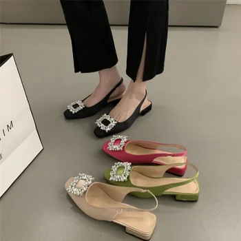 Klasické Elegantné Slingback Sandále Ženy Drahokamu Sponou Pásik Späť Ploché Balet Nový Dizajn Topánky Značky Mule Office Mujer