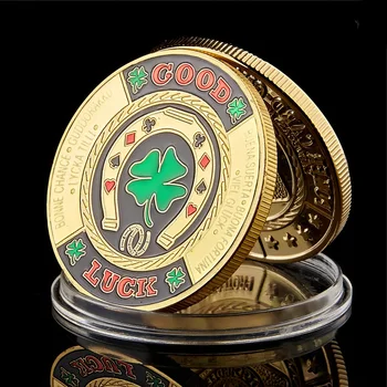 Kovové Poker Chip Suvenír Dar Zlatý Zelená Ďatelina Šťastie Výzvou Mince Pop Poker Stráže Token Mince Na Zber