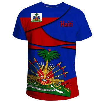 Krajiny, Znak, Vlajka Karibskom Mori Haiti Ostrov Retro Streetwear 3Dprint Zábavné Bežné Krátke Sleeve T-Shirts Muži/Ženy