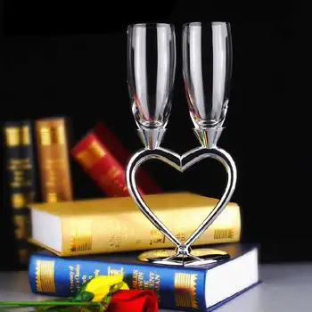 Kreatívne Svadobné Opekať Šampanské Poháre Srdce Striebro Krištáľové poháre na Víno, Domáce Stranu Šampanské Flauty Valentína Dary