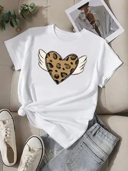 Krídlo Leopard Trend Roztomilý O-neck T Shirt Oblečenie Žien Módne Príležitostné Tlače Top Krátky Rukáv Lady Grafické Tričko T-shirt