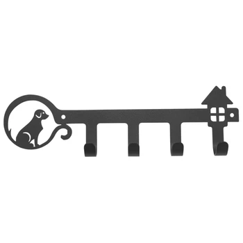 Kľúč Držiak na Stenu Dekoratívnych s 4 Tlačidlo Háčiky Jedinečne Navrhnuté Kľúčové Stojan s Roztomilý Pes a Dom (Black)