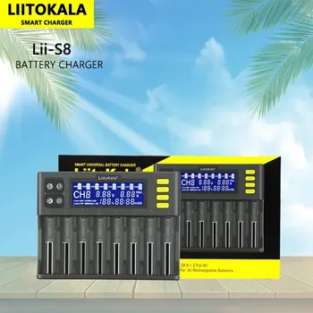 LiitoKala Lii-S8 8 Sloty Skontrolujte Kapacitu 3,7 V 1.2 V Pre 18650 26650 21700 26700 18350 AA AAA S 9V LCD Nabíjačky Batérií