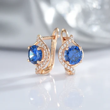 Luxusné Oválne Geometrické Modrý Zirkón Klip Náušnice Pre Ženy 585 Rose Gold Módne Náušnice Strany Na Denné Nosenie Osobnosti Šperky