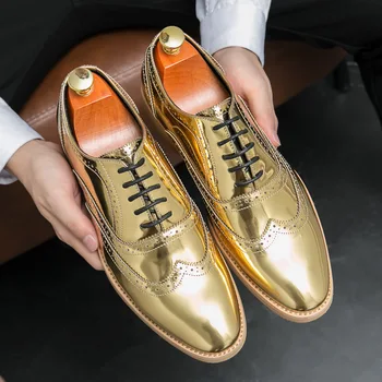 Luxusné pánske Zlaté Bullock Obuv Muži OBLEK, Topánky Bežné Formálne Business Kožené Topánky Mužov Vziať Topánky talianskej Šaty spoločenské Topánky
