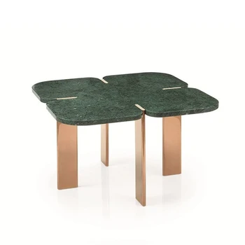 Moderné luxusné špeciálny tvar nehrdzavejúcej ocele konferenčné stolíky nábytok do obývacej izby zelený prírodný mramor veľkoobchod top konferenčný stolík