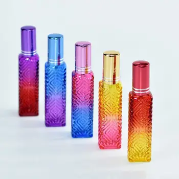 Naplniteľné Fľaše Farebné Sklo Parfum Fľašu Prenosný Mini Vzorky Ampulky Námestie Plochá Fľaša 10 ml Rozprašovač Spreji Cestovanie