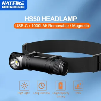 NATFIRE HS50 Svetlomet Nabíjateľná 3400mAh Svetlometu 1000LM LED USB C Nabíjateľná Magnetický Chvost pracovnom Tábore Svetlo