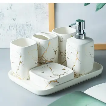 Nordic Mramoru Textúra Kúpeľňa Dodávky Kúpeľňa Keramické Príslušenstvo Nastaviť Mydla / Zubná Kefka Držiteľ / Mydlo Box / Zásobník