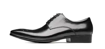 Nové ukázal prst pánske topánky pravej kože vysokej top šnurovacie členkové topánky business topánky