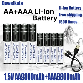 Nuevo AA + AAA1.5V USB Nabíjateľné batérie AA 9800mAh/AAA 8800mAh li-ion batérie pre hračky, hodinky, MP3 prehrávač teplomer+ Kábel