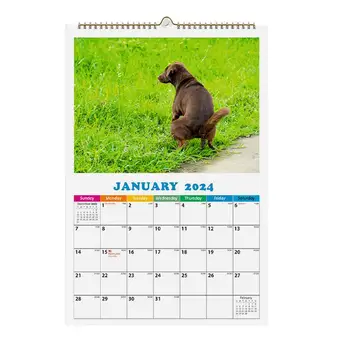 Pes Pooping Kalendár 2024 Zábavné Psa Pooping Mesačný nástenný Kalendár Jedinečný Kalendár Darček pre Priateľov Nový Rok Hangable Kalendár