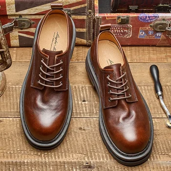 Platforma Mužov Príčinné Business Topánky Luxusné Originálne Kožené Ploché Vintage Handamde Pohodlné Denné Úrad Obuv Muž Topánky