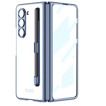 Pre Samsung Galaxy Z 5 Násobne Prípade Elektrolyticky Pokrývajú Transparentné Pero S Slot Tvrdeného Film Pevný Chránič Shockproof Sklopný Kryt
