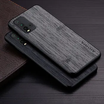 Prípad pre Xiao Redmi 9T funda bambusové drevo vzor Kožený kryt telefónu Luxusné coque pre xiao redmi 9t prípade capa