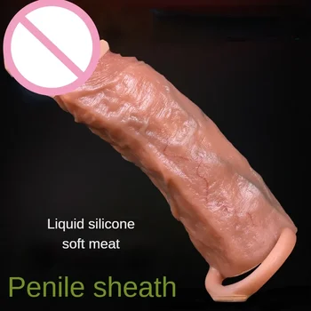 Realistický Penis Plášť Opakovane Silikónové Gumy Penis Rozšírenie Sexuálne Hračky, Umelý Penis Rozšírenie Zariadenia Extender Mužov Penis Rukáv