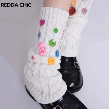 ReddaChic Japonská Dievča Koleno-dlhé Ponožky s Candy Tlačidlá JK Lolita Y2k Leg Warmers Zrastov Skladaný, Topánky Týka Žien Gamaše