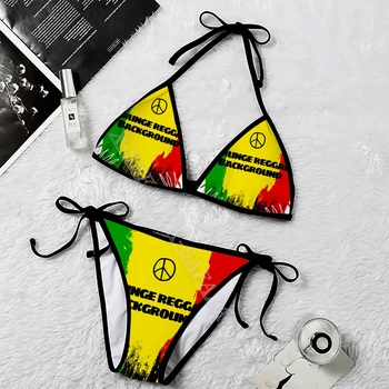 Reggae Jamajka Art 3D Tlač Ženy Micro Trojuholník Kravatu Strane Bikiny, Leto Plaviek Mankini Roztomilý Sexy Pláž, Kúpanie Oblek-5