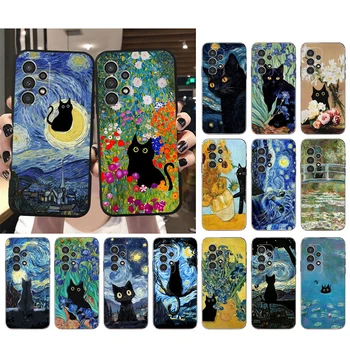 Retro olejomaľba Van-Gogh Mačka Telefón puzdro Pre Samsung Galaxy A52S A04S A21S A23 A33 A13 A14 A32 A52 A53 A54 A51 A71 M51