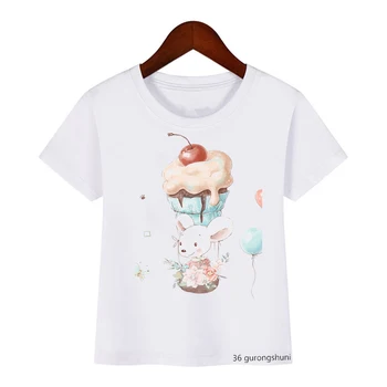 Roztomilý Lesný Líška, Zajac Dinosaura Lev teplovzdušný balón ice cream karikatúra tlače t-shirt pre chlapcov/dievčatá v lete roztomilé deti tshirt topy