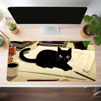 Roztomilý čierna mačka, písací stôl mat, anime štýle, krásne stôl mat, veľká stôl mat, herné podložka pod myš, XL podložka pod myš, viac veľkostí