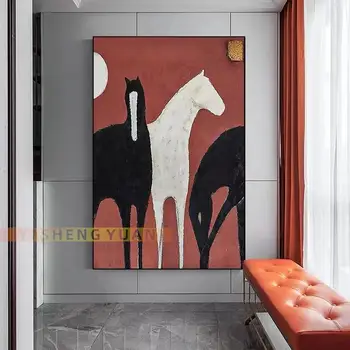 Ručné Zvierat Kôň Olejomaľba Moderné Nástenné Art Na Plátno Závesné Nástenné Obývacia Izba Obrázok Umelecké Diela Domova Frameless