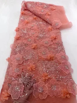 Ružová 3D Flitre Čipky Textílie 2023 Vysoko Kvalitné Pletivo Výšivky Nášivka 3D Kvet Tylu Nigérijský Čipky Tkaniny Pre Svadobné Čipky