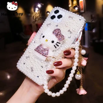 Sanrio Hello Kitty Crystal Pearl Ochranný Kryt Drahokamu Telefón puzdro Pre iPhone 11 12 13 14 Pro Max Mini X XS Max 6 7 8 Plus