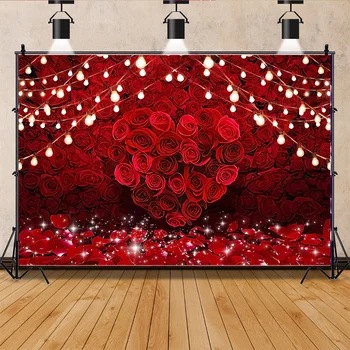 SHENGYONGBAO Ružová Bokeh Valentína Fotografie Pozadia Prop Výročie Očarujúce Červené Ruže v Tvare srdca Pozadí AL-23