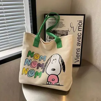 Snoopy žien nový Japonský sladký a roztomilý kreslený vzor tlač ľahký a prenosný jeden-ramenný prenosné plátno taška