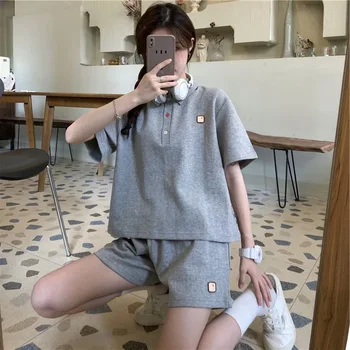 Soľ športové šortky nastaviť dámske letné voľné študent Hong Kong štýl polo tričko krátky rukáv bežné dvoch-dielny set trendy