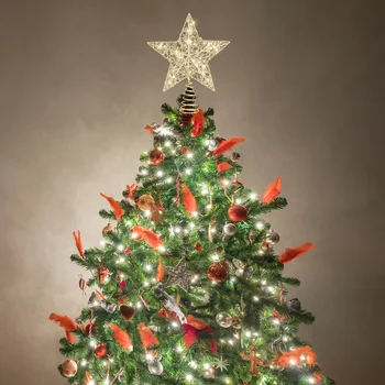STOBOK 25 x 30 cm Vianočný Stromček Železa Vňaťou Star Lesk Treetop Hviezda s String Svetlá na Vianočné Party Dekorácie (Zlatá)