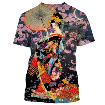 T Shirt pre Mužov/Ženy Móda Japonský Geisha Samurai 3D Tlač Y2k Bežné Hip Hop Farbu Maľby Krátky Rukáv Tees Streetwear