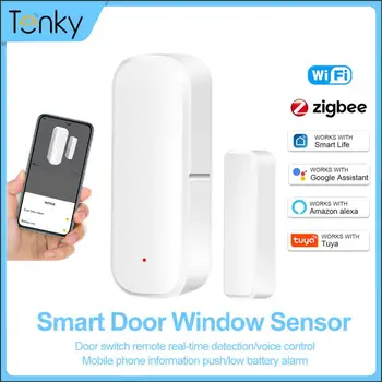 Tenky Tuya ZigBee Smart Dvere, Okno Kontakt Senzor Smart Home Bezdrôtový Dvere Detektory Otvorenie/Zatvorenie APLIKÁCIE Diaľkový Alarm Security