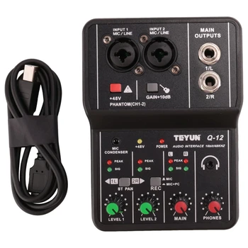 TEYUN Q12 Počítač Nahrávanie Zvukových Kariet 2-Kanál Mono 16Bit/48 KHZ USB Disk Bez Zvukovej Karty 48V