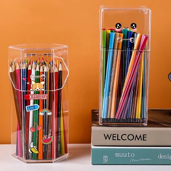 Transparentné Akrylátové Pero Držiteľov Úložný Box s Vekom Prachotesný Veľkú Kapacitu Študentov Office Desktop Organizátori