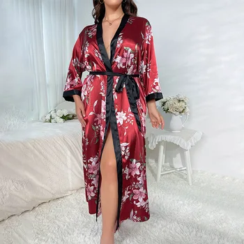 Tuk Plus Veľkosť Pyžamá pre dámskej Módy, Bežné, Voľné Vytlačené Pyžamo dámske Dlhé Imitácia Hodvábu Sexy Pyžamo