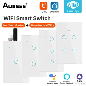 Tuya WiFi NÁS Smart Light Switch 120 Typ Steny Dotykový Panel Bez Neutrálne Jeden Oheň Pracovať S Alexa Domovská stránka Google 1/2/3/4 Gang