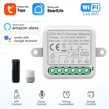 Tuya WiFi Smart Dimmer Prepínač Modul 2 Spôsob Kontroly 1/2Gang Stlmiť Svetlo Časovač Aplikácie Hlasové Ovládanie Funguje Alexa Domovská stránka Google