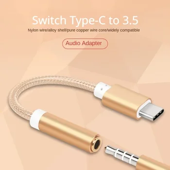 Typ-C 3,5 mm konektor pre Slúchadlá Konverzný Kábel Audio Pletená Audio Adaptér Mobilného Telefónu pre Slúchadlá, Kábel Converter pre Huawei Xiao