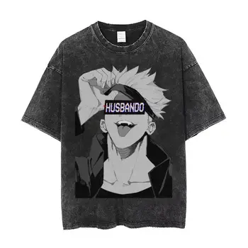 Umyté T Shirt Satoru Gojo Husbando Jujutsu Kaisen Hip Hop Vintage T-Shirts Harajuku Anime Streetwear Topy Tees Muži Ženy