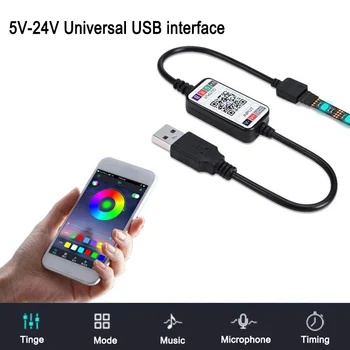 Univerzálny Mini Bezdrôtovej 5-24V Smart Telefónu Ovládanie RGB LED Pásy Svetla, Radič USB Kábel, Bluetooth 4.0 Pre Hotel Bar KTC Domov