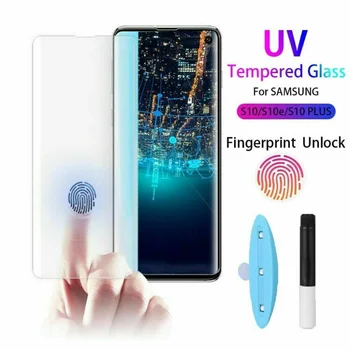 UV Screen Protector Tvrdeného Skla Pre Samsung Galaxy S20+ S21 S22 Ultra S10 Zakrivené Sklo Poznámka: 20 10 S8+ S9 Plus Ochranný Film