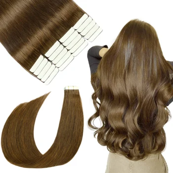Veľkoobchod Pásky V predlžovanie Vlasov 14-22 inch Dvojité Vypracovaný Pásky V predlžovanie Vlasov 100% Ľudské Vlasy Stredne Hnedá Farba č. 4